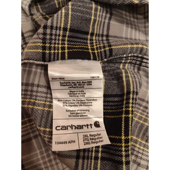 Carhartt Cotton Pearl Snap Green Plaid Flannel Men's Relaxed Fit Shirt Size 2XL - Picture 5 of 7